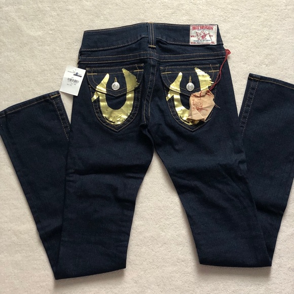 BNWT True Religion Gold Foil Billy Jeans Sz 25 - Picture 3 of 5